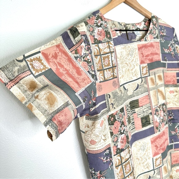 Vintage 100% Silk Top By Stunt Collections Sz M Cottagecore Abstract Patchwork - Picture 3 of 10